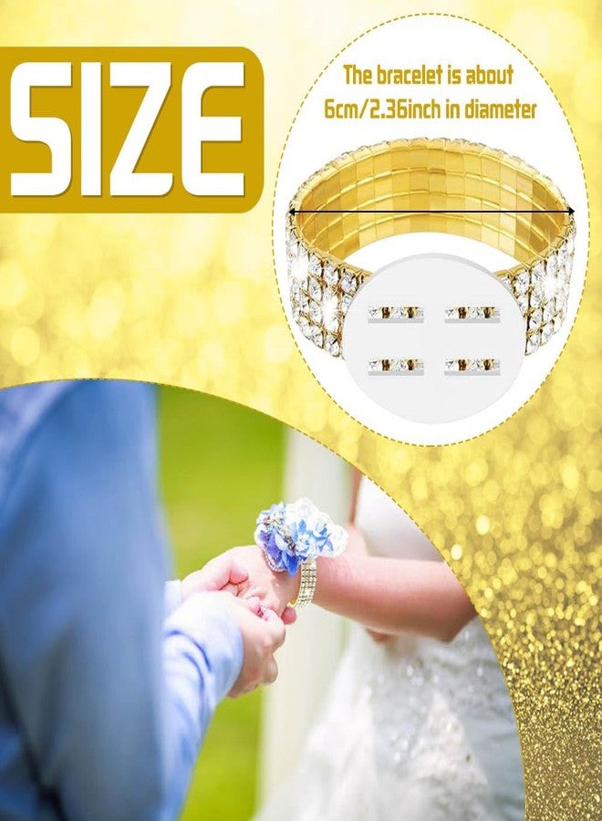 ZUYYON 8 Pack Corsage Bracelet Wrist Corsage Rhinestone Elastic Wrist Corsage Rhinestone Bracelet DIY Wrist Corsages Accessories for Wedding Prom Bridal Shower(Gold) - Image 2